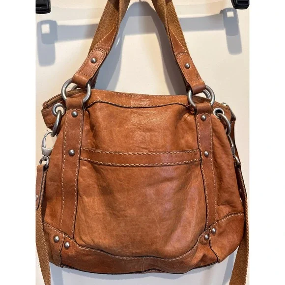 Fossil Long Live Vintage 1954 Cognac Brown Leather Hobo Shoulder Bag Large *flaw - Picture 3 of 8